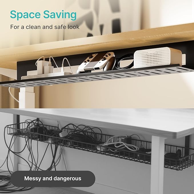 Under Desk Cable Management Tray, 31.5 Inches Metal Cord Organizer Rack - Image 6