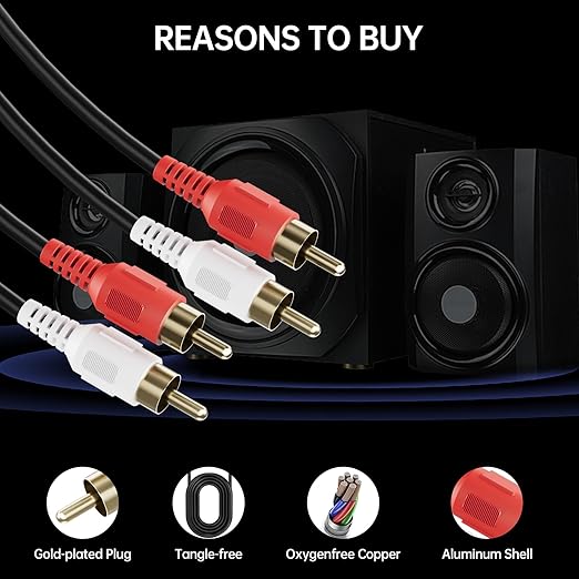 Sjorks RCA Cable 20ft, 2RCA Male to 2RCA Male, Audio Stereo Subwoofer Cable - Image 2
