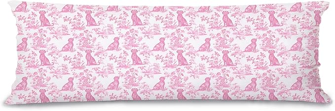 Pink Chinoiserie Labrador Retriever Dog 20x54 Body Pillow Cover by Unknown
