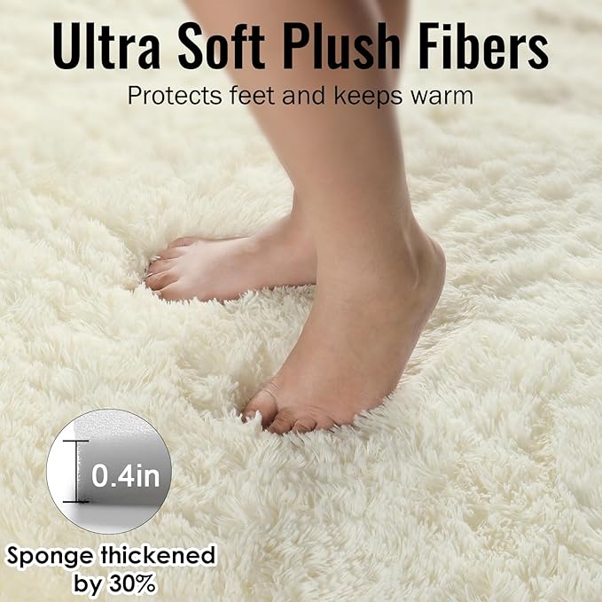 PAGISOFE Fluffy Shag Area Rugs for Bedroom Living Room, Cream White Super Soft - Image 2