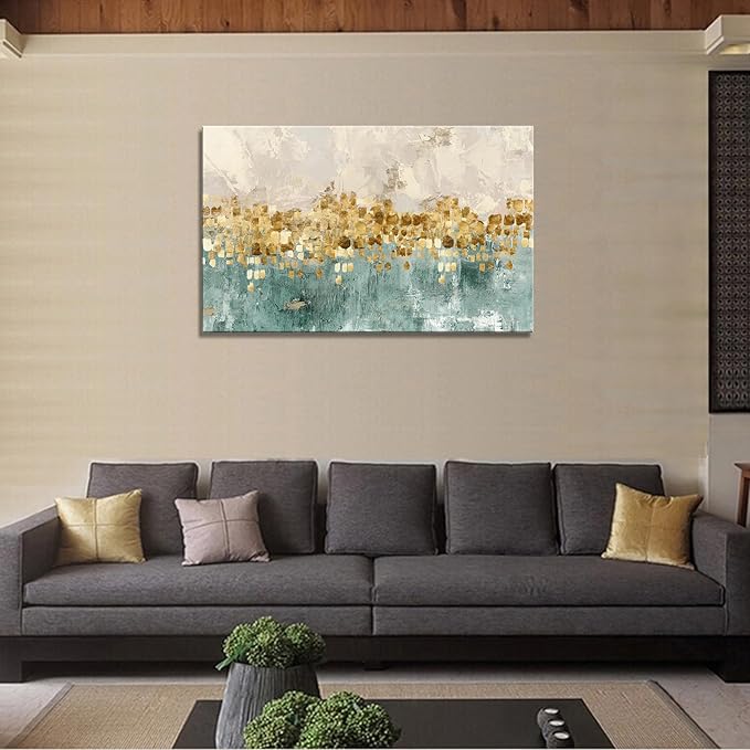 DZL Art A74681 Gold Abstract Painting Modern Decor Wall Art Gold Canvas Gray - Image 6