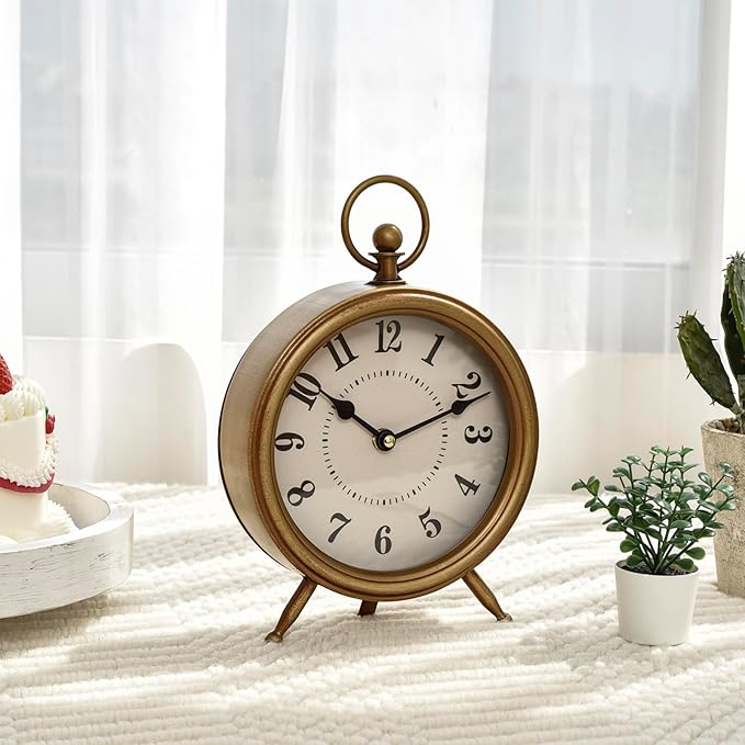 Antique Gold Finish Mantel Clock – Vintage Gold Table Clock on Stand, - Image 2