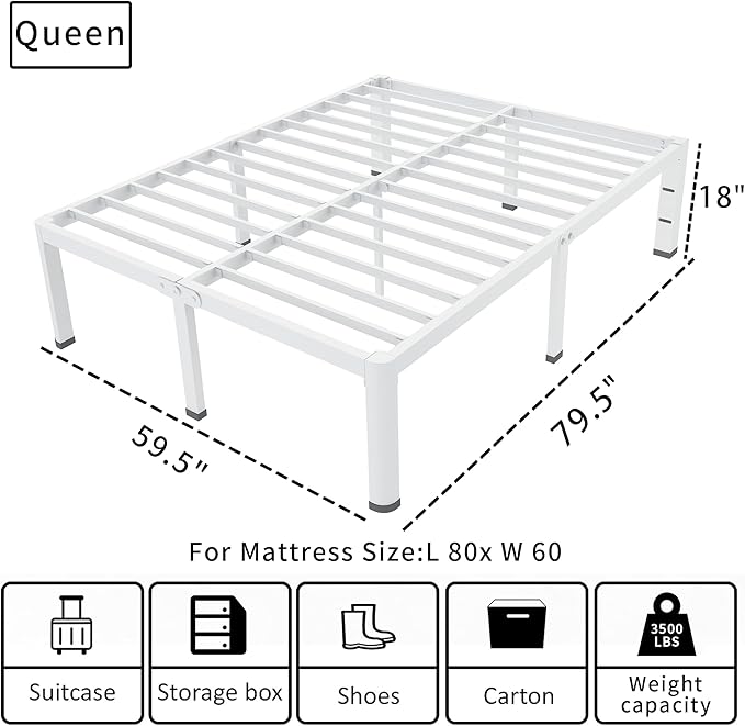 ROIL 18 Inch White Queen Bed Frame - Image 2