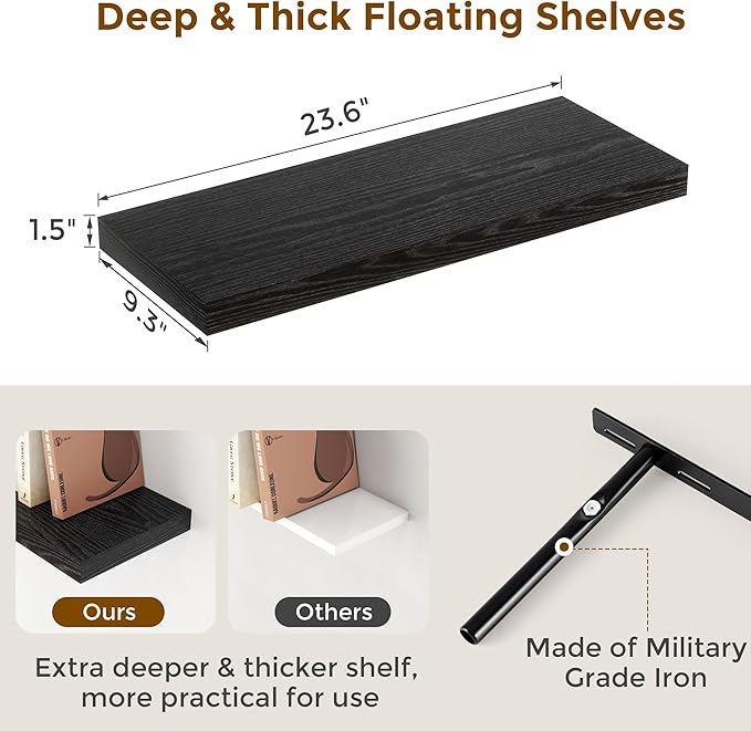 Fun Memories Floating Shelves for Wall, 24 x 9.3 Floating Shelf Wall-Mounted - Image 3
