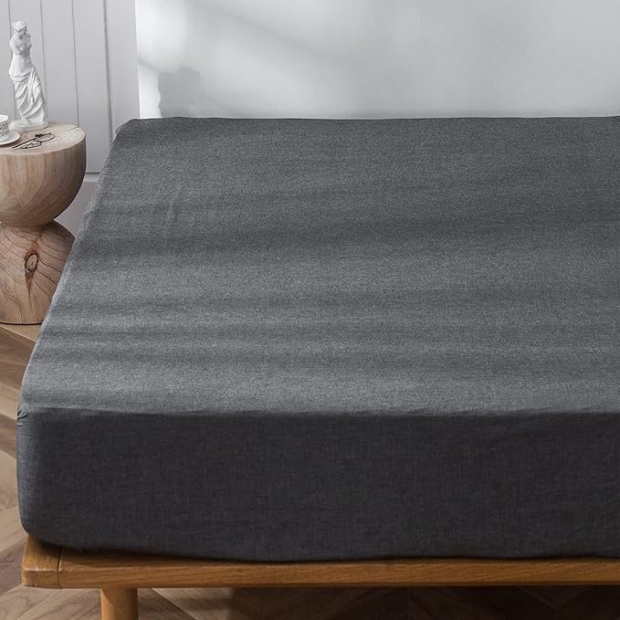 MooMee Fitted Bottom Sheet Only 100% Washed Cotton Linen Like Textured - Image 2