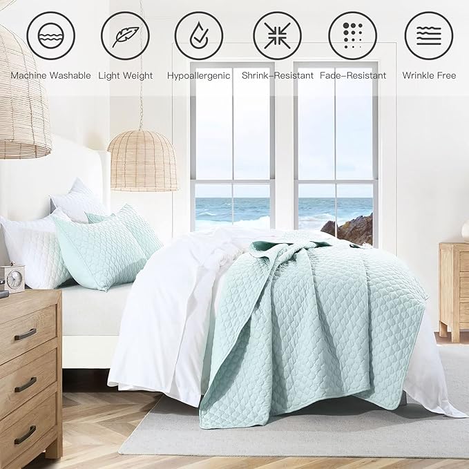 HORIMOTE HOME Quilt King Size Aqua Blue, Lightweight Quilt - Image 4