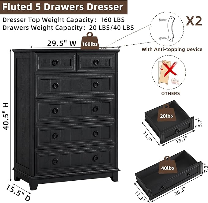 Farmhouse 6 Drawer Dresser for Bedroom, Rustic Wood Dresser - Image 2