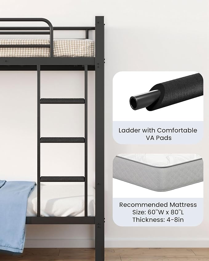 Queen Over Queen Bunk Bed for Adults & Teens, Heavy Duty Metal Bunk Bed - Image 5