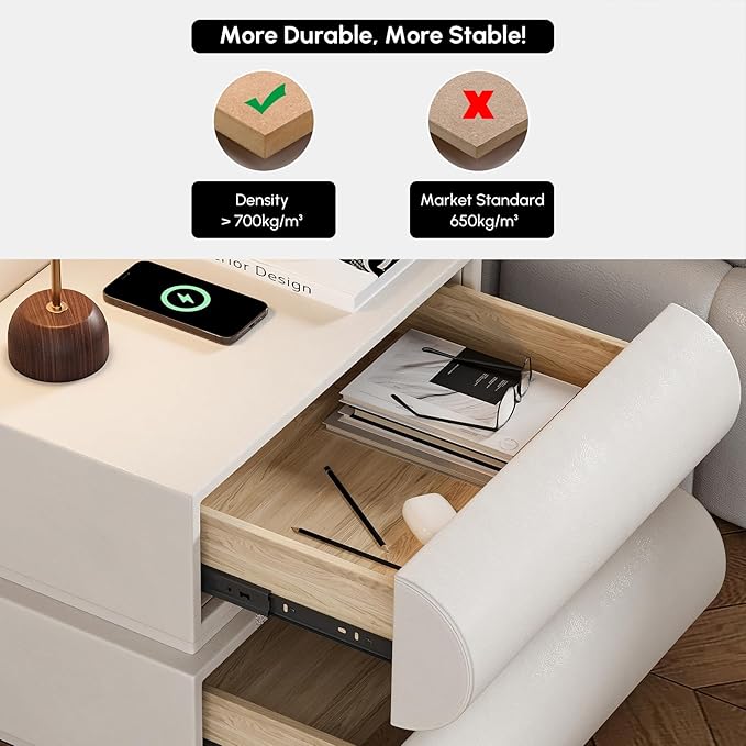 homary Smart Nightstand with Wireless Charging, USB & Type-C Ports – Modern Off - Image 4