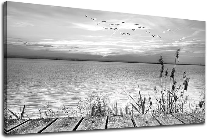 yearainn Black and White Canvas Wall Art Sunset Lake by yearainn
