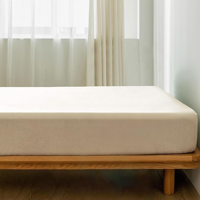 MooMee Fitted Bottom Sheet Only 100% Washed Cotton Linen Like Textured - Image 2