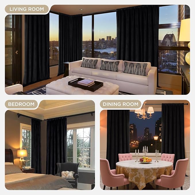 Joydeco Black 100% Blackout Curtains 102 Inch 2 Panels, Luxury Thermal - Image 8
