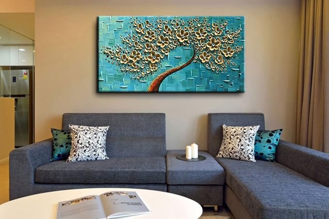 YaSheng Art - Handmade Golden Flowers Artwork Oil Painting On Canvas Texture - Image 7