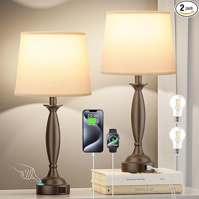Seealle White Brown Lamps for Bedrooms Set of 2 by SeealleLighting