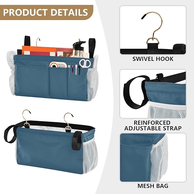 KOPIRIT Caribbean Blue Bedside Caddy Storage Bag Bedside Organizer - Image 5