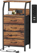 Furnulem Night Stand with Charging Station, Small Dresser with 4 Fabric Drawers by Furnulem