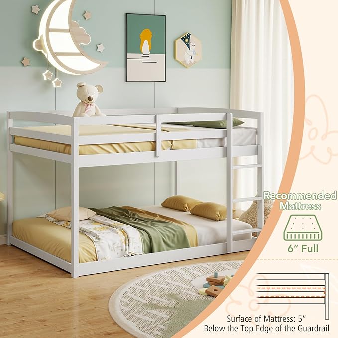 KOMFOTT Low Bunk Bed Full Over Full, Solid Wood Full Bed Frame - Image 8