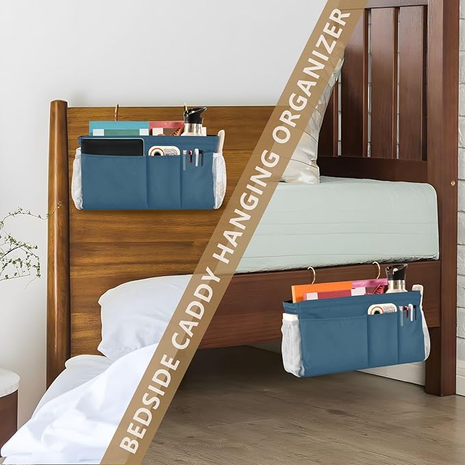 KOPIRIT Caribbean Blue Bedside Caddy Storage Bag Bedside Organizer - Image 7