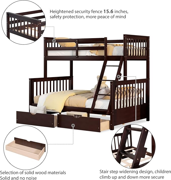 Merax Wood Bunk Bed with Two Drawers, Convertible Wood Bunk Bed with Ladders - Image 4