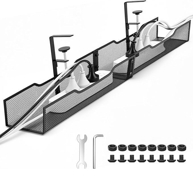 No Drill Under Desk Cable Management Tray, Extended-Length Metal Mesh Wire by G.Sumiker