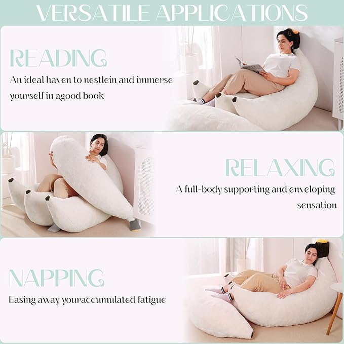 Banana Bean Bag Chair with Ottoman, Floor Sofa Bed with Footrest, Comfy - Image 5