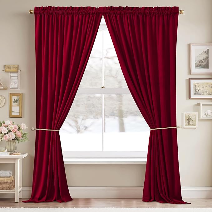 StangH Red Curtains 105 inches Long Luxurious Velvet Drapes - Image 2