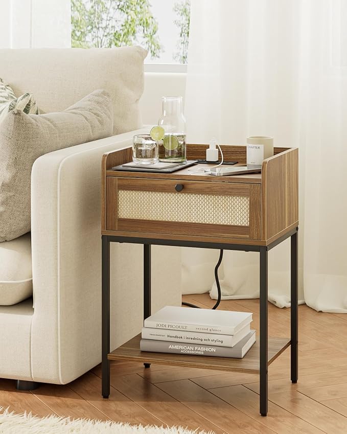 Masupu Nightstand with Charging Station, Modern Bedside Table Night Stand with - Image 6
