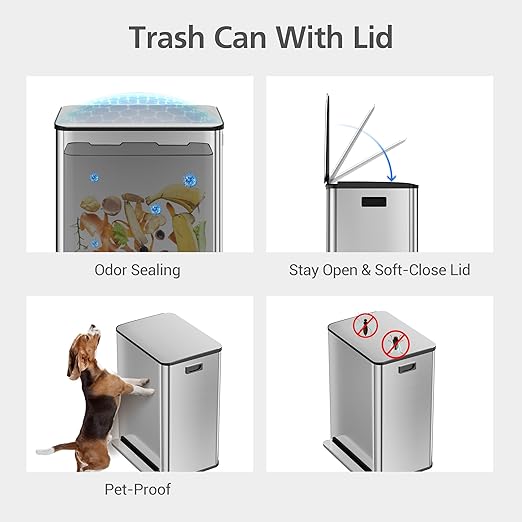 GarveeHome 60 L/16 gal Kitchen Trash Can, 2×8 gal Pedal Trash Bin - Image 2
