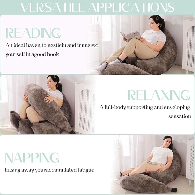 Banana Bean Bag Chair with Ottoman, Floor Sofa Bed with Footrest, Comfy - Image 5
