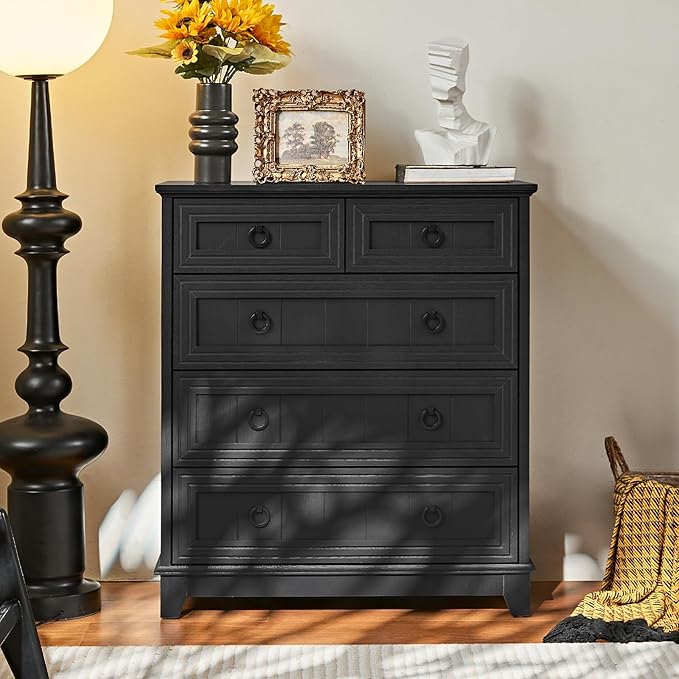 Farmhouse 5 Drawer Dresser for Bedroom Set of 2, 33.2" Tall Small Dressers & - Image 2
