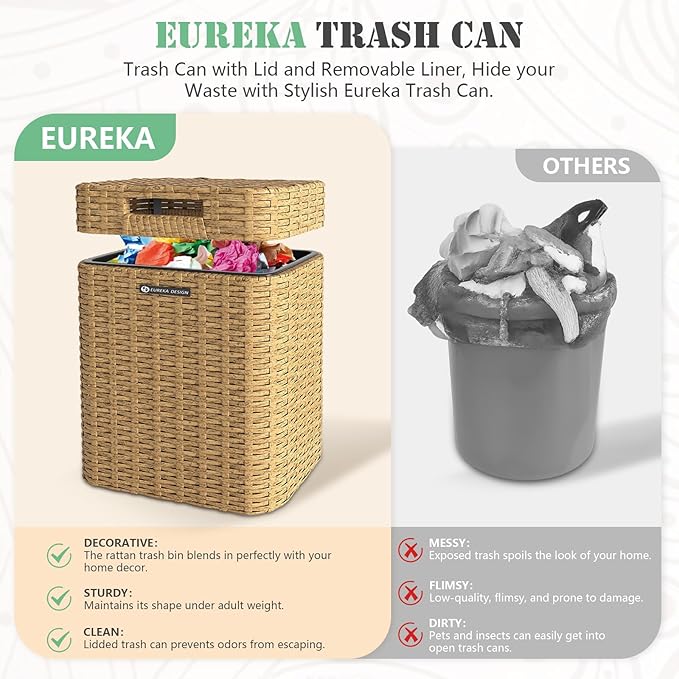 Ypati Rattan Trash Can with Lid, Wicker Bathroom Garbage Bin with Removeable - Image 3