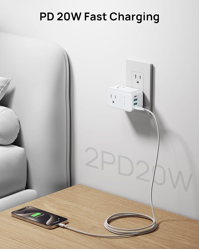 TROND Outlet Extender with 360 Rotating Plug, 3 AC Outlet Splitter with 2 PD - Image 4