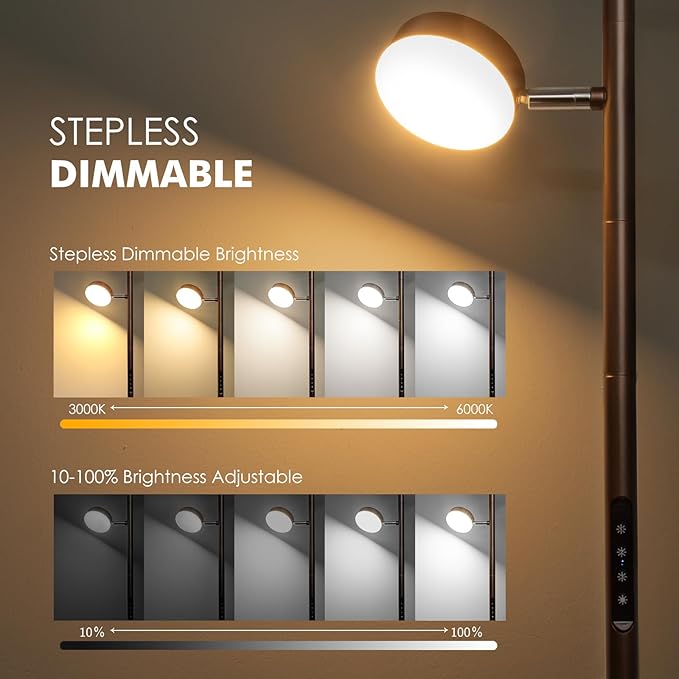 Dimmable LED Floor Lamp with Remote Modern Tall Standing Lamp with 3 Adjustable - Image 3