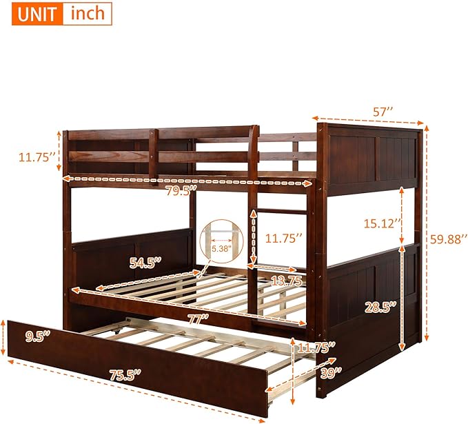 STERXONE Best Thicken Solid Wood Full Over Full Bunk Bed - Image 2
