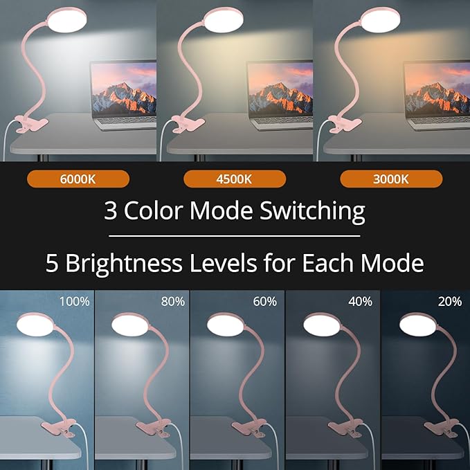 Reading Light with Remote, LED Desk Lamp Clip on RA>95 Dimmable Flexible - Image 2