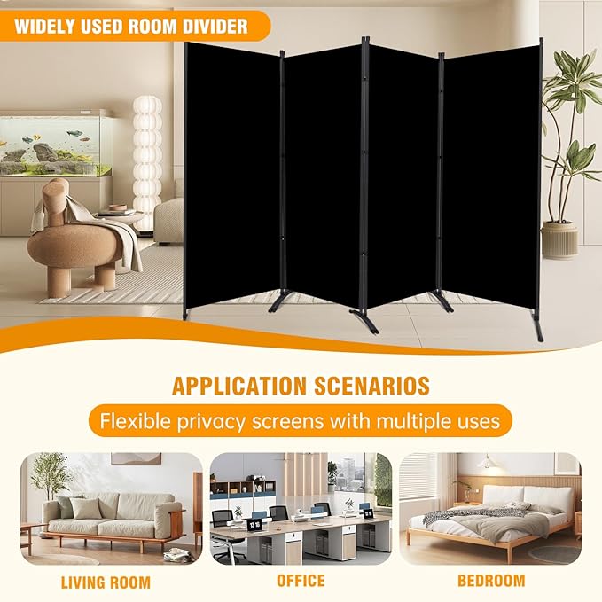 4 Panel Folding Privacy Screens, 6 FT Tall Wall Divider - Image 6