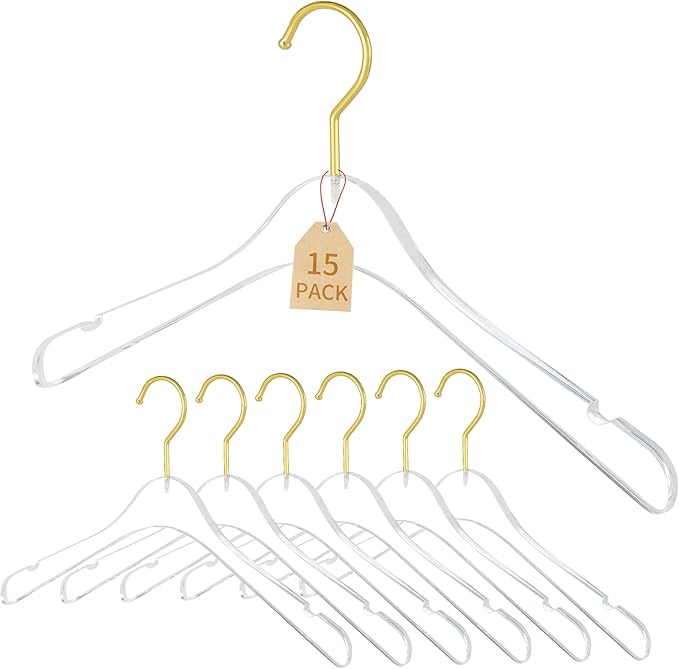 15 Pack Premium Quality Clear Acrylic Clothes Hangers by GorgeousandDurableHanger