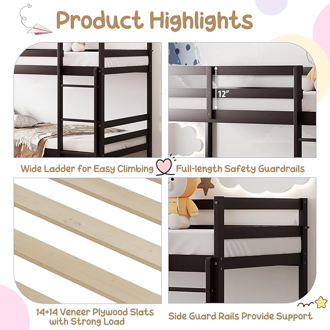 KOMFOTT Wood Bunk Bed Twin Over Twin, Bunk Bed - Image 9