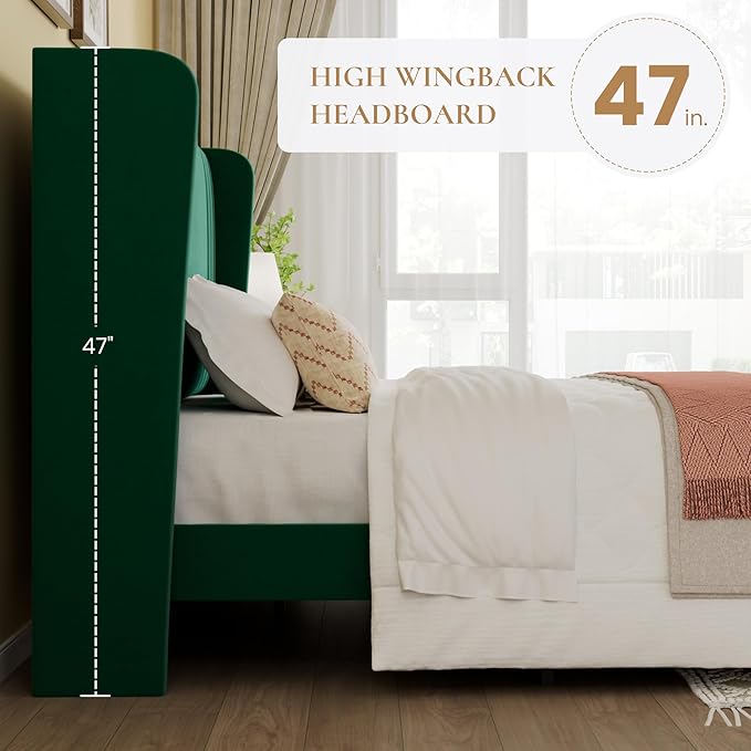 SHA CERLIN Queen Size Velvet Upholstered Platform Bed Frame - Image 5