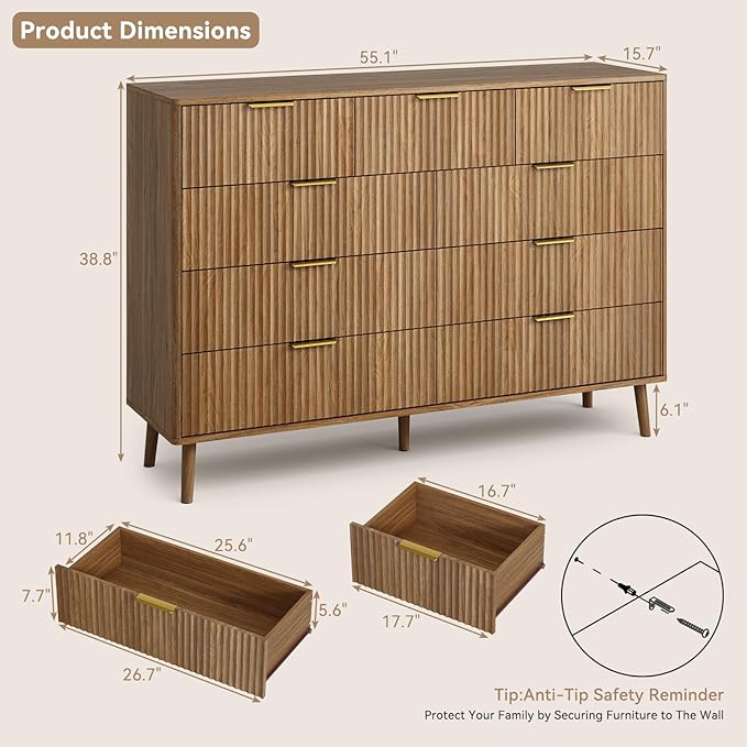 CARPETNAL Fluted 9 Drawer Dresser - Image 2