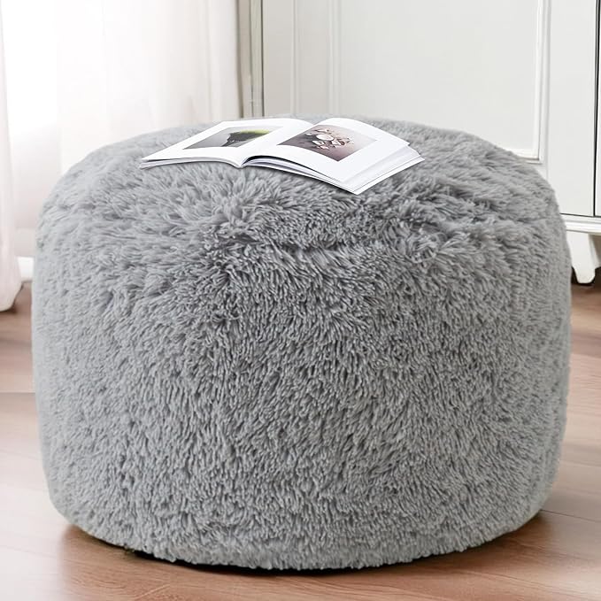 HIGOGOGO Round Stuffed Pouf Ottoman, Long Faux Fur Poufs - Image 5