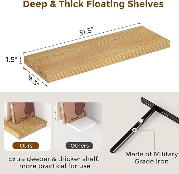 Fun Memories 32 Inch Floating Shelves, Wall-Mounted Bathroom Shelves Set of 2 - Image 3