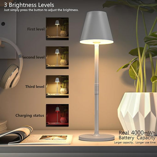2 Pack LED CordlessTable Lamp, 4000mAh Rechargeable Battery Desk lamp, 3 Level - Image 2