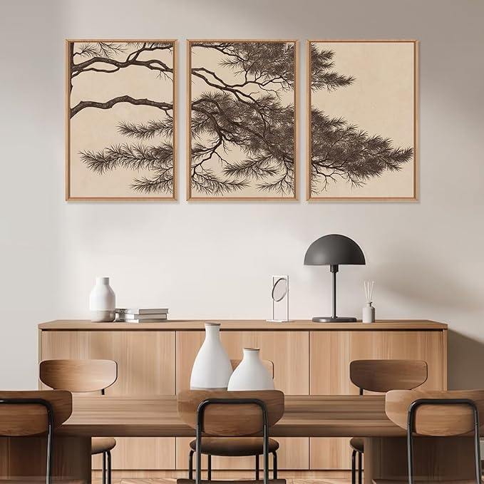 LHIUEM Large Vintage Pine Tree Branch Framed Canvas Wall Art, Sketch Botanical - Image 4