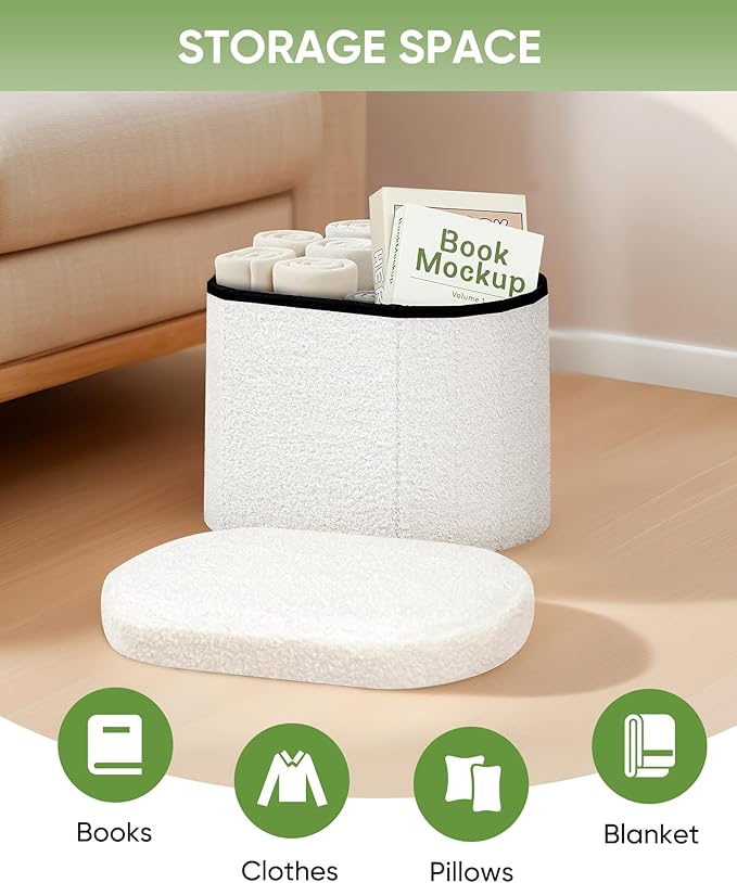 B FSOBEIIALEO Storage Ottoman for Dorm Room, Boucle Folding Storage Ottoman - Image 4