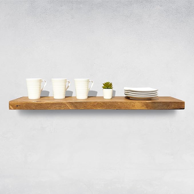 URBANDI, Rustic Floating Shelves, Hidden Bracket, Solid Wood, Heavy Duty - Image 3
