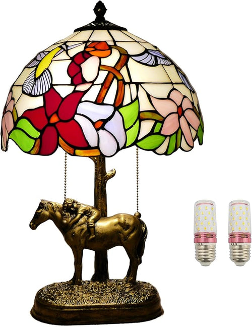 2 Lights Tiffany Table Lamp Stained Glass Table Lamp Victorian Bedside Lamp by JGWSMQ