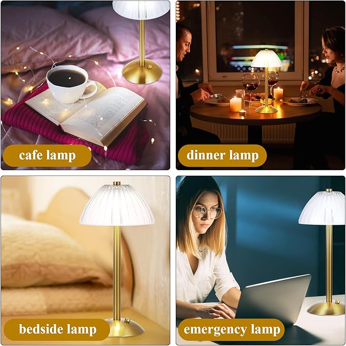 Liliful 2 Pcs Cordless Table Lamp Rechargeable Touch LED Small Gold Portable - Image 6