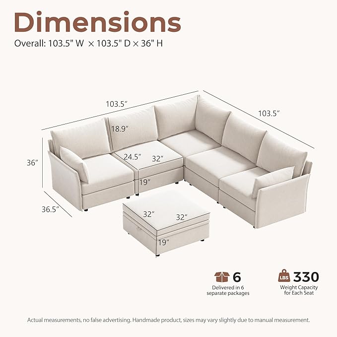 ABCASA 103.5" Oversized Modular Sectional Sofa, L Shaped Convertible Couch - Image 2