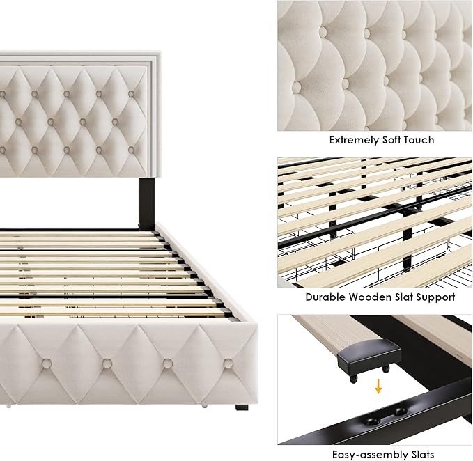 Keyluv Queen Upholstered LED Bed Frame - Image 7